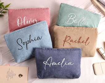 Personalized embroidered corduroy Makeup bag,Letter Toiletry cosmetic bag,Bridesmaid proposal gift,Bachelorette party gift,Custom Makeup bag