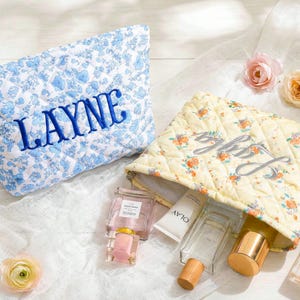 Personalized Embroidered Makeup Bag,Custom Makeup Bag,Floral Cosmetic Bag,Travel Makeup Pouch, Women Toiletry Bag,Bridesmaid Gift image 5
