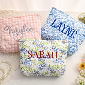 Personalized Embroidered Makeup Bag,Custom Makeup Bag,Floral Cosmetic Bag,Travel Makeup Pouch, Women Toiletry Bag,Bridesmaid Gift image 8