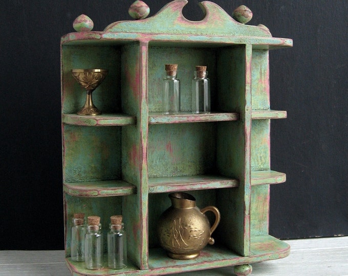 Mini Curio Chalk Painted Miniature Shelf Aqua Green Rose Pink