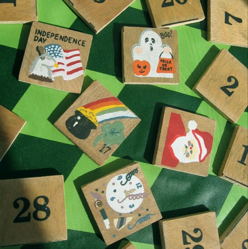 Vintage Calendar Tiles Wooden Dates Perpetual Numbers Set of Etsy