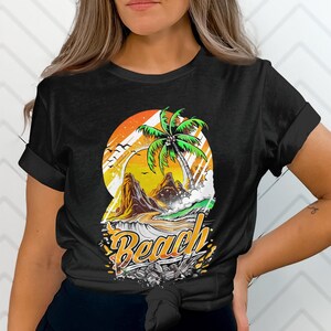 Palm Tree Sunset Beach T-Shirt: Tropical Island Vibes