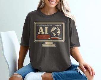 AI Reboot T-Shirt: Funny Tech Humor, Computer Screen Design
