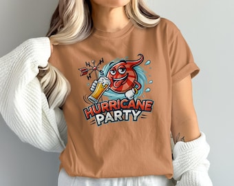 Funny Hurricane Party T-Shirt: Cartoon Beer Lover Tee