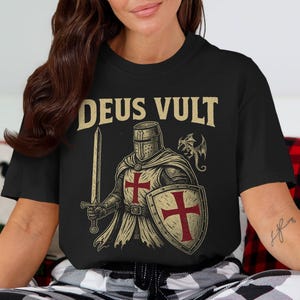 Deus Vult T Shirt, Crusader Knight Tee, Templar Shirt, Medieval Knight, Deus Vult Gift, Dragon, Crusader Graphic T Shirt
