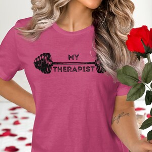 My Therapist is Barbell T-Shirt: Gym Workout Motivation Humor