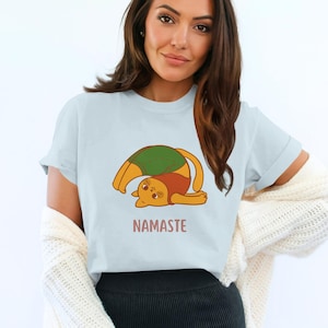 Namaste Cat T Shirt, Yoga Kitten Tee, Cute Animal Top, Funny Exercise Shirt, Meditation Gift, Relaxed Kitty Yoga Pose, Kitten T-Shirt