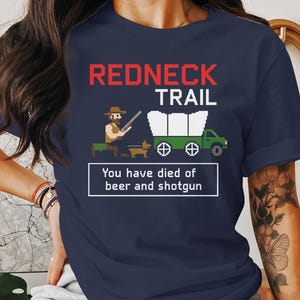 Redneck Trail T-Shirt, Funny Pixel Art Shirt, Beer and Shotgun Shirt, Novelty Graphic Tee, Retro Gaming Style, Funny Redneck Gift