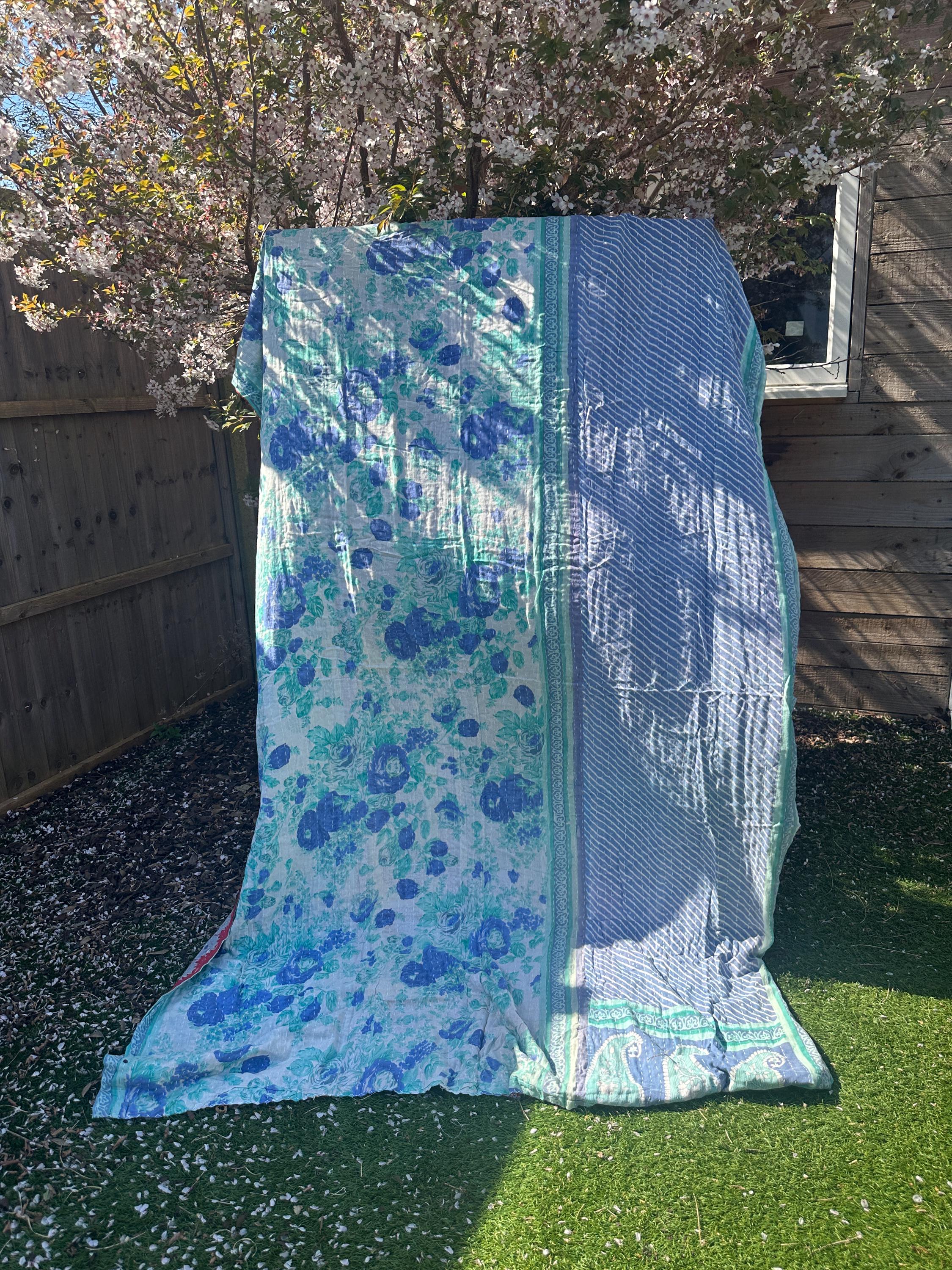 Cotton Kantha Quilt Handmade Recycled Sari old vintage Kantha quilt