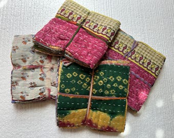 Recycled Cotton Kantha Quilt Scrap Pieces: Colorful Indian Patches (25 Pcs)