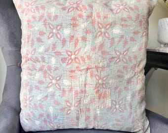 Vintage Kantha Pillow Cover: Handmade Boho Recycled Cotton Cushion (18x18 Inches)