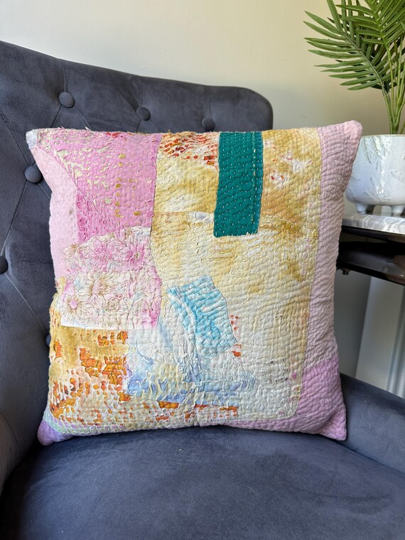 Vintage Kantha Quilt Pillow Cover (16X16 Inches)