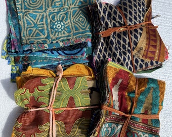 Vintage Silk Sari Scraps Recycled Fabric Remnants for Crafts 8 Inches