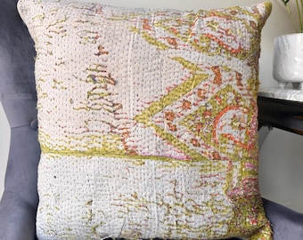 Vintage Kantha Quilt Cushion Cover: Bohemian Pillow Sham 18 Inches