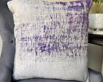 Vintage Kantha Pillow Cover: Hand-stitched Indian Sari Cushion, 18 Inch