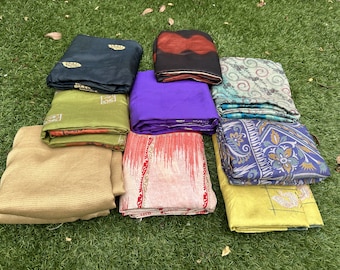 Wholesale Art Silk Sari Fabric Lot: Recycled Indian Saris (5.5 Yard)