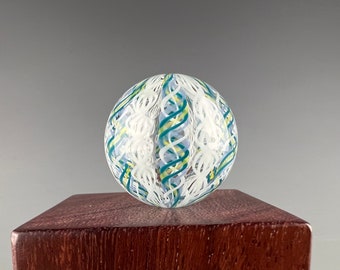 Ballotini/Blue-green Zanfirico Sphere - Hollow blown borosilicate glass bead by Beau Barrett