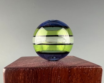 Blue-green Incalmo Sphere  - Hollow blown borosilicate glass bead by Beau Barrett