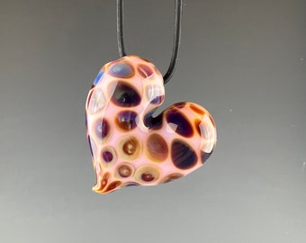 Pink Purple Sunburst Matrix - Lampwork Hollow Blown Boro Heart Pendant by Beau Barrett