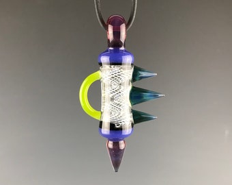 Lattice Ribbon Key - Flameworked borosilicate glass pendant by Beau Barrett