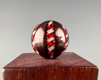 Ruby Ribbon Shimmer Zanfirico Sphere - Hollow blown borosilicate glass bead by Beau Barrett