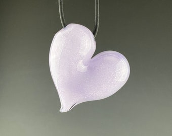 Lavender Sparkle - Lampwork Hollow Blown Boro Heart Pendant by Beau Barrett