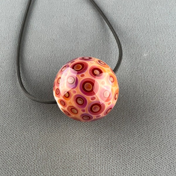 AP Ruby Matrix Sphere - Lampwork Hollow Blown Boro Focal Bead by Beau Barrett