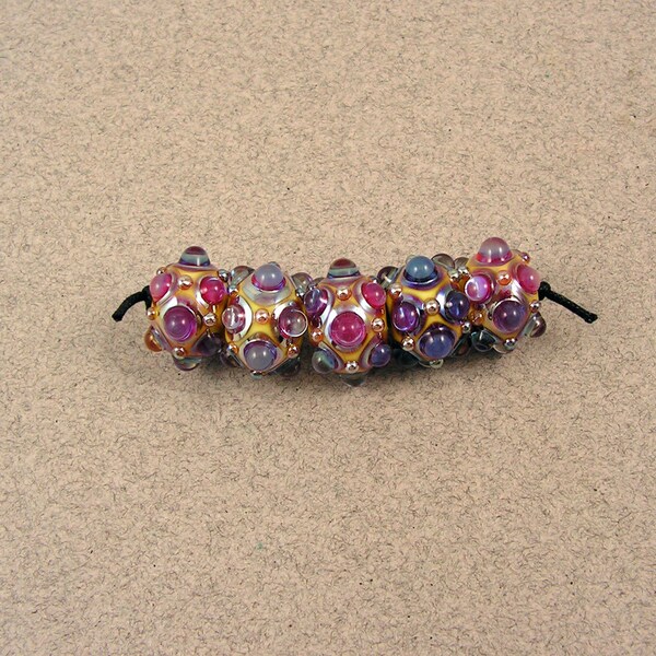 EVOLVING - Studded Opal Fuchsia (5) - Lampwork Glass Beads by Shani Barrett SRA