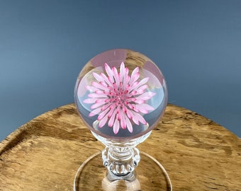 Gold-Pink Bristle Burst Marble with Stand - Borosilicate glass Marble by Beau Barrett