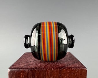 Smoke Spectrum Incalmo Barrel - Hollow blown borosilicate glass bead by Beau Barrett