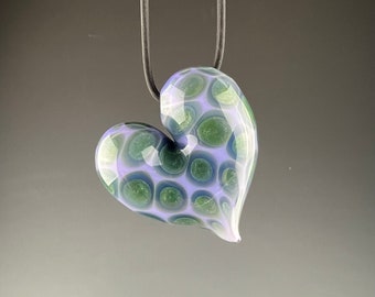 Purple Blue/Green Sparkle - Lampwork Hollow Blown Boro Heart Pendant by Beau Barrett