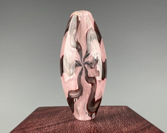 Pink Shimmer Wigwag Taper  - Hollow blown borosilicate glass bead by Beau Barrett