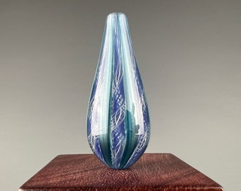 Blue Shimmer Zanfirico Drop - Hollow blown borosilicate glass bead by Beau Barrett