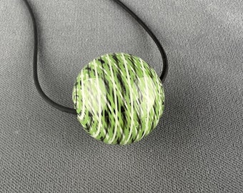 B/W Green Reticello Sphere - Hollow blown borosilicate glass bead by Beau Barrett