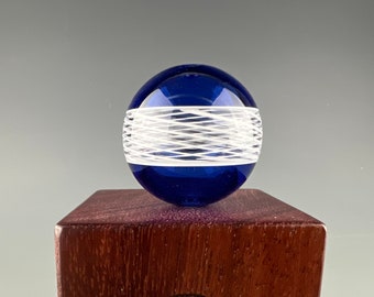 Cobalt B/W Reticello Incalmo Sphere - Hollow blown borosilicate glass bead by Beau Barrett