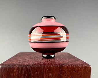 Ruby Rainbow Blush Incalmo Wheel  - Hollow blown borosilicate glass bead by Beau Barrett