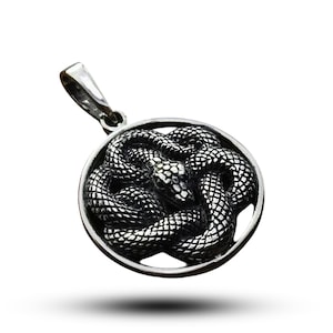Occult silver snake pendant, goth witchcraft snake necklace, cobra grunge pendant witchy necklace, mystical serpent jewelry snake lover gift