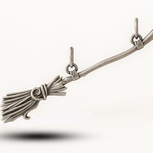 Witch Broom Pendant 925 Silver | Gothic Broomstick Necklace | Witchcore Charm | Pagan Halloween Jewelry | Occult Gift for Her