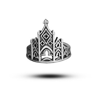 Gothic Cathedral Ring - Medieval Castle - Promise Ring Catholic - Vampire Ring of Sterling Silver - Wedding Band Mens