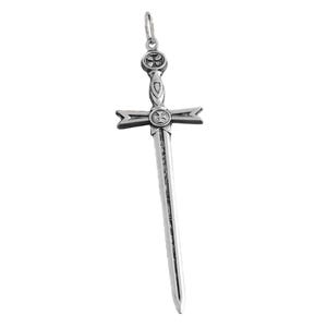 Silver crusader sword pendant, templar sword necklace, master sword, warrior sword jewelry - mens sword necklace, viking sword pendant