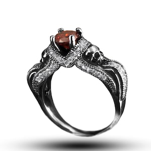 Gothic skull ring, silver promise ring for her with skull and stones, skull wedding signet ring women