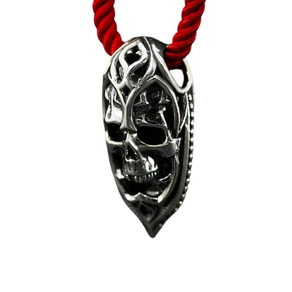 Collier Ras De Cou Tête De Mort Acier Argenté 28mm Cordon Cuir