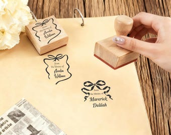 Custom Bow Book Stamp, Wood Library Stamp,  Gift for Book Lovers, Personalized Ex Libris stamp, Gift for Teacher, Childrens Book Stamp
