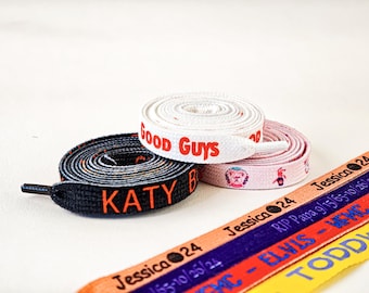 Personalized Text Shoelaces | Custom Flat Text Shoelaces | Logo Shoelaces | Personal ID Shoelaces | Colorful Replacement Sports Shoelaces
