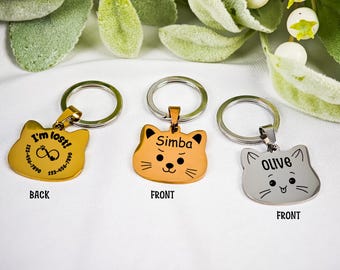 Engraved Metal Cat Collar Tag, Kitty Shape Tag, Double-Sided Pet ID Tag, Silent Collar Accessory for Cat, Pet Cat Name Tag Charm, Pet Gift