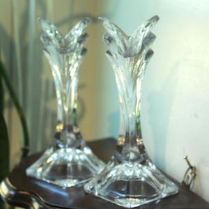Vintage 1980s Pair of Mikasa Candlestick Holders | Mikasa &quot;Deco&quot; Crystal Glass Candlestick Holders