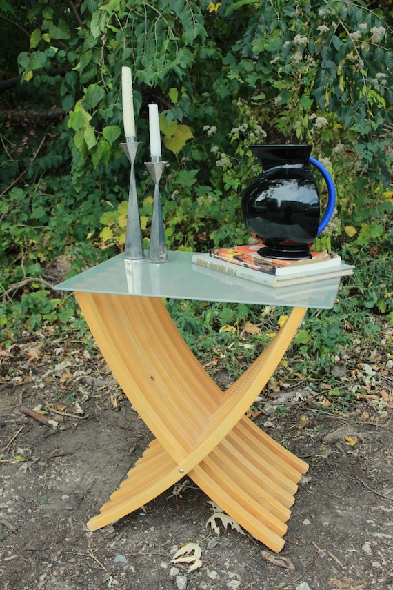 Vintage Ikea Ekeberg Side Table | Folding Beech Wood, Frosted