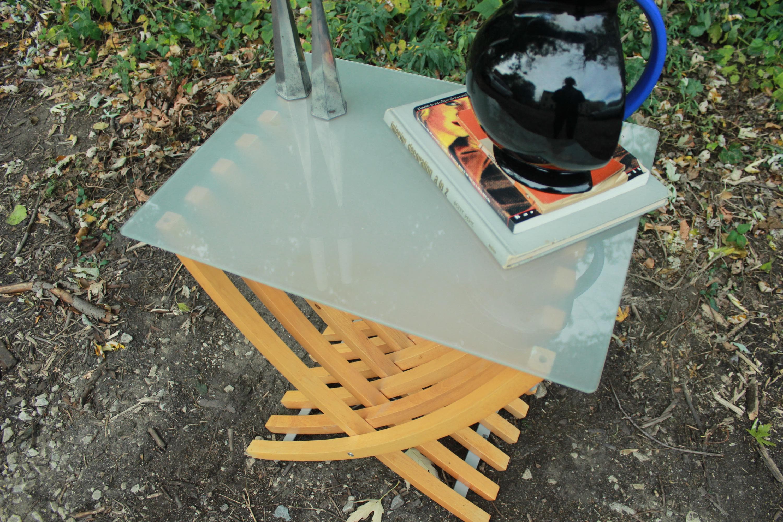 Vintage Ikea Ekeberg Side Table | Folding Beech Wood, Frosted
