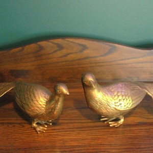 Pair of Mid-century Modern Brass Pheasants | Vintage Brass Animal Figurines