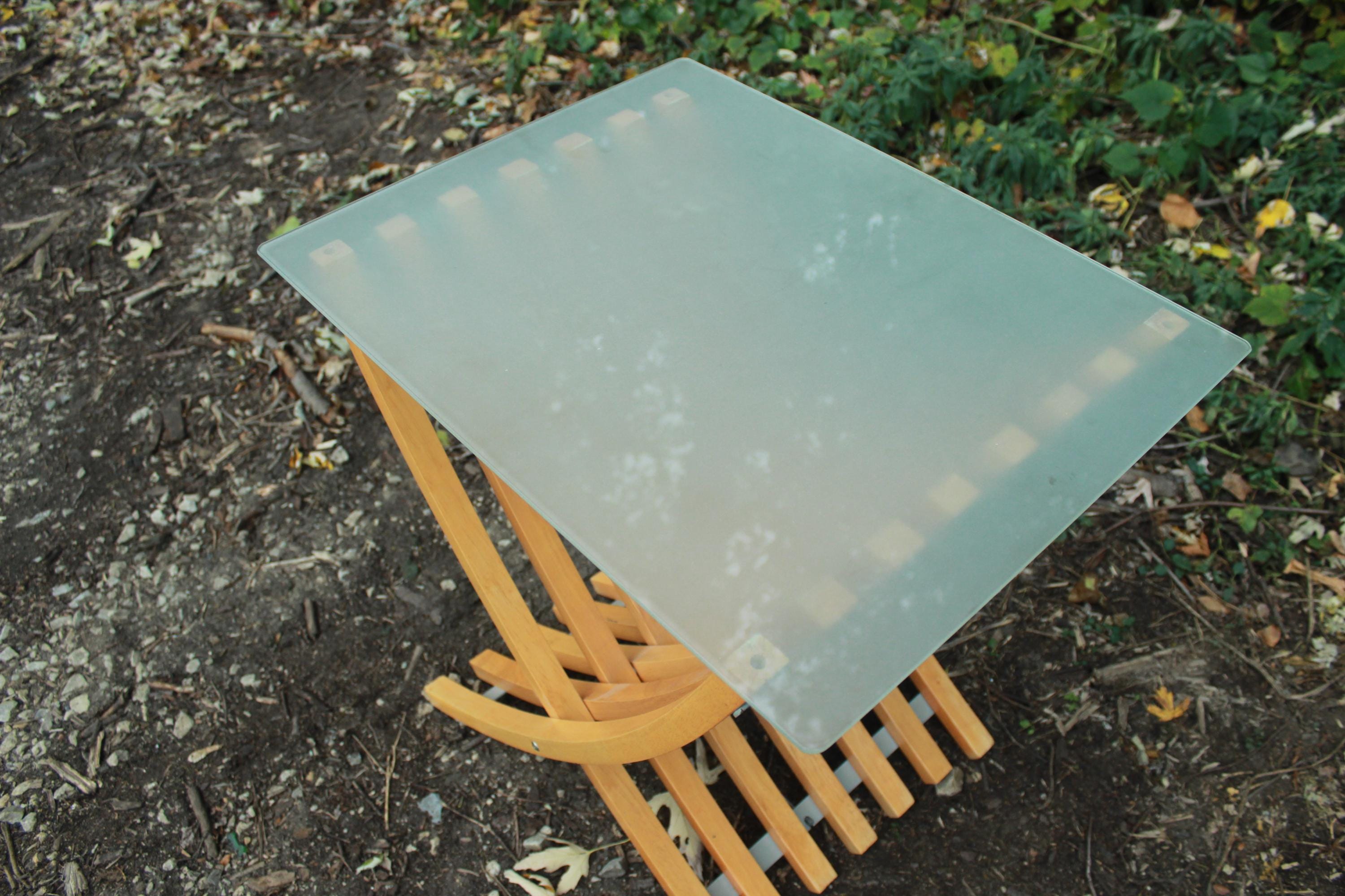 Vintage Ikea Ekeberg Side Table | Folding Beech Wood, Frosted